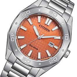 Titanium Citizen Eco Drive Watch Orange BUY Citizen Eco-Drive Orange Dial  100M Stainless Steel Watch - Main Image