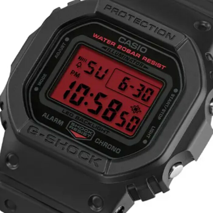 Casio G-Shock Black and Bold Red Digital Resin Watch DW-5600BBR-1