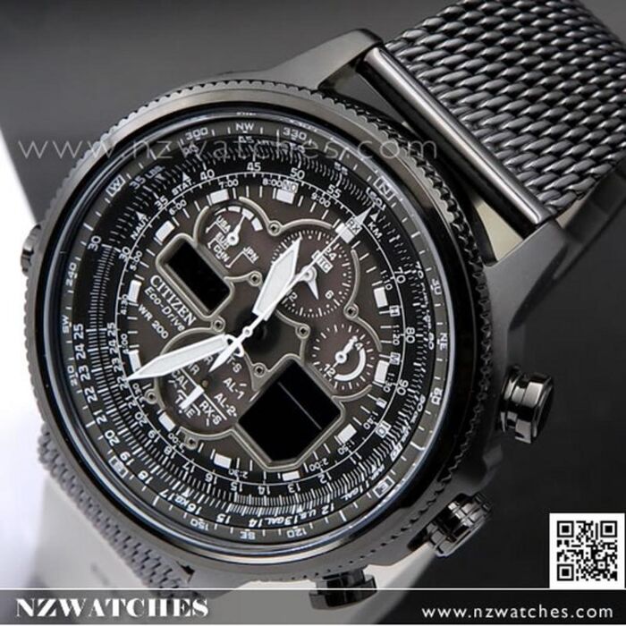 BUY CITIZEN Eco-Drive Navihawk A-T Pilot Radio All Black Mens