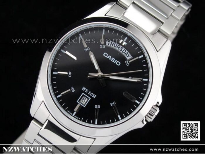 CASIO STANDARD MTP-1370D-1A1VDF ムーンフェイズ Casio Standard Analog Black Dial Silver Men's Watch MTP