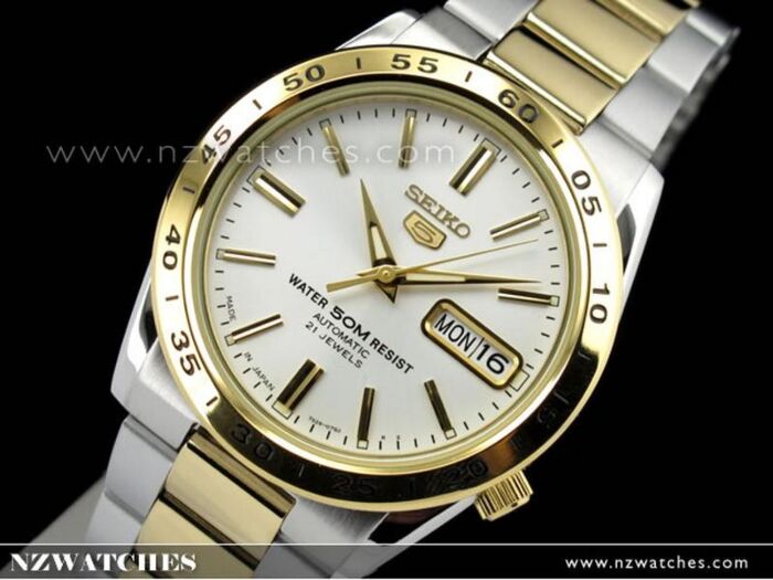 BUY Seiko 5 Two Tone White Face Day Date Mens Watch SNKE04J1 SNKE04 Buy Watches Online SEIKO NZ Watches