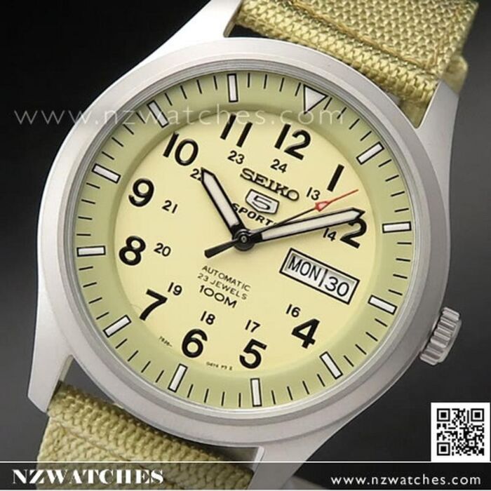 Seiko 5 Military Khaki Automatic 100m Mens Nylon Watch SNZG07K1, SNZG07 |  