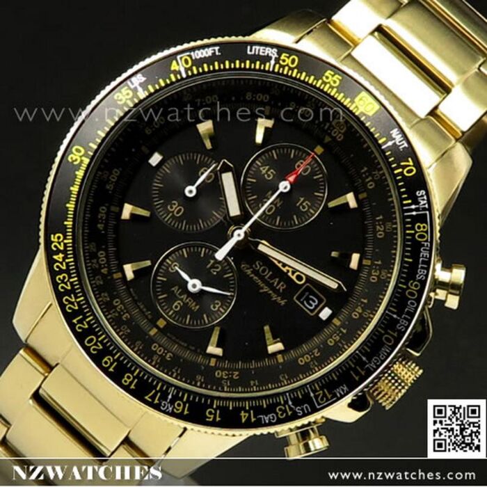 BUY Seiko Flightmaster Solar Chronograph Gold Tone Pilot Watch SSC008P2,  SSC008 - Buy Watches Online | SEIKO NZ Watches