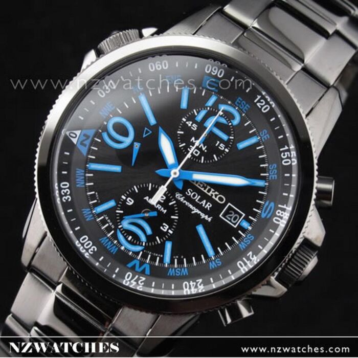 BUY Seiko Solar Alarm Chronograph Black Ion Plated Mens Sport Watch ...